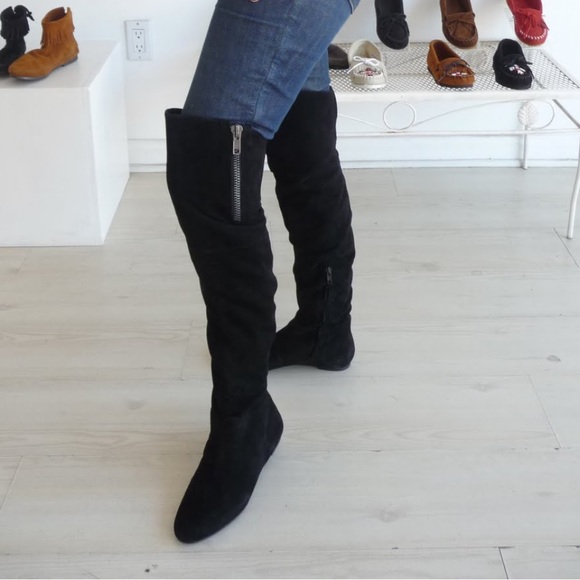 Sam Edelman Shoes - Sam Edelman James Over The Knee Boots Black Suede Zip Pull On Flat